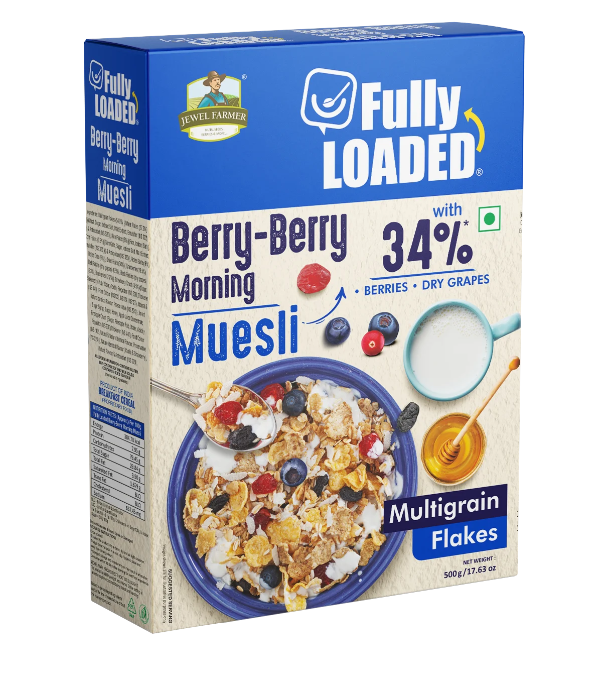 fully loaded berry-berry morning muesli 500g – wholesome breakfast cereal with dried berries, high fiber muesli mix for healthy mornings