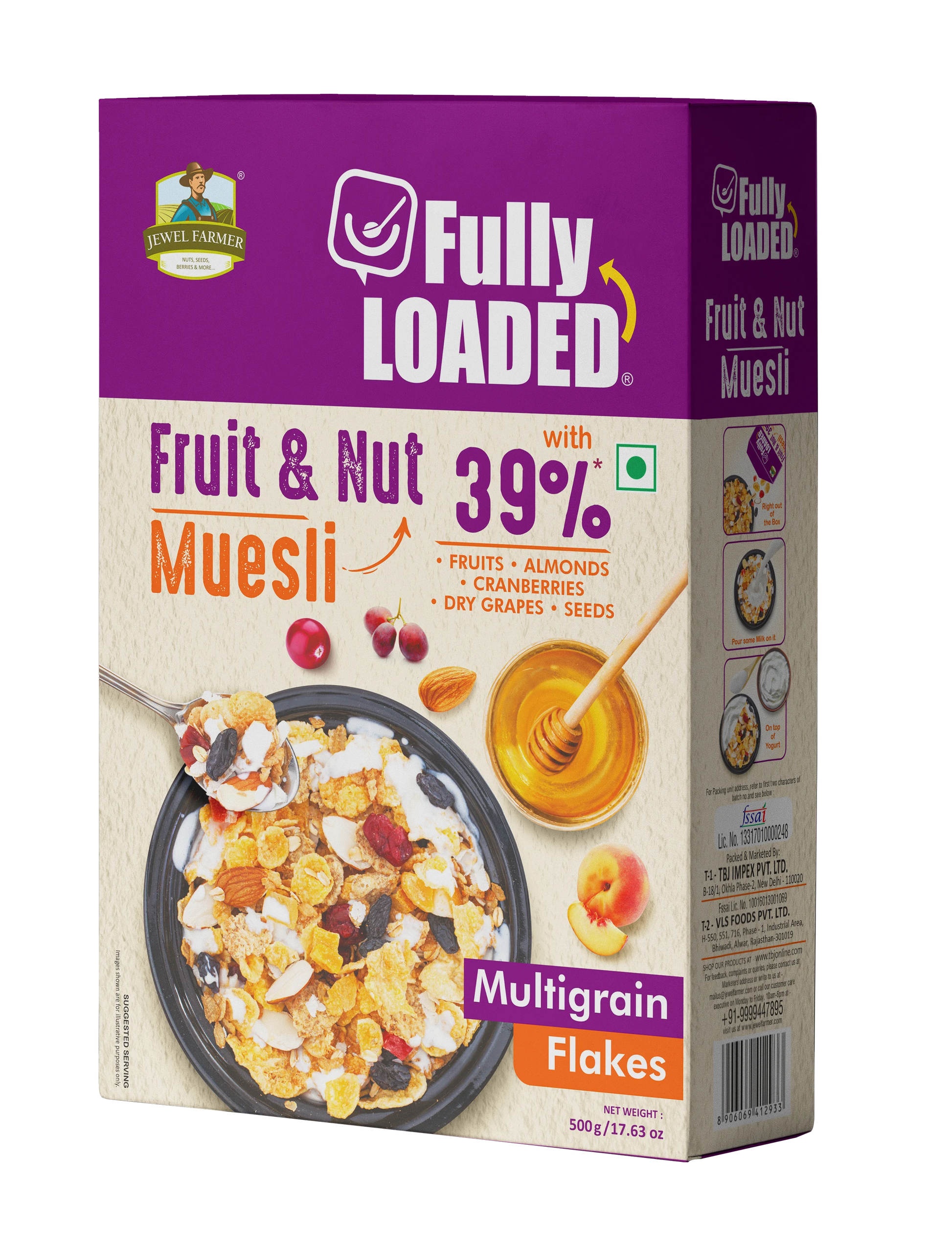 Healthy breakfast muesli by Jewel Farmer – 500g pack of rolled oats, almonds, raisins, and crunchy fruits for daily nutrition boost