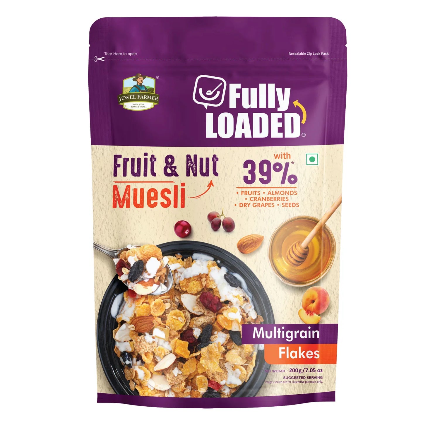 jewel farmer fruit and nut muesli 200g – nutritious blend of whole grains, dry fruits, and nuts for a healthy and filling breakfast