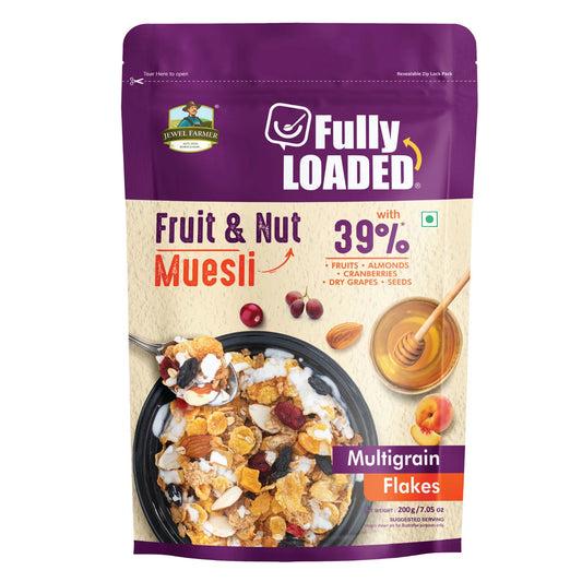 Jewel Farmer Fruit and Nut Muesli 200g – nutritious blend of whole grains, dry fruits, and nuts for a healthy and filling breakfast