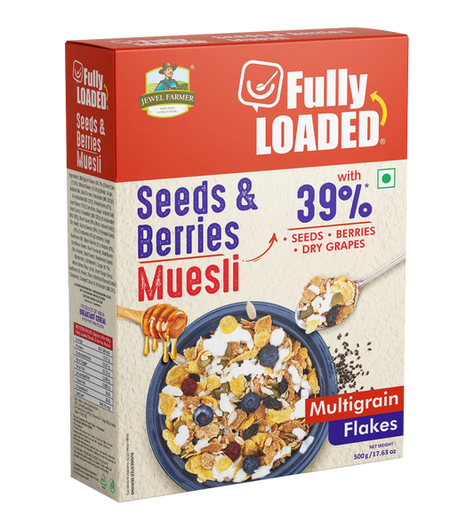 Fully Loaded Seeds and Berries Muesli 500g by Jewel Farmer – organic breakfast mix with super seeds, berries, and natural nutrition.