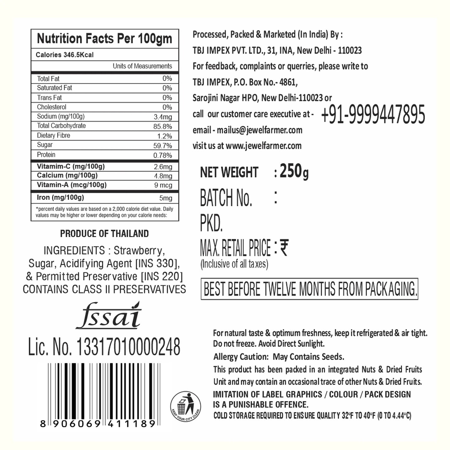 dried strawberries - 250g