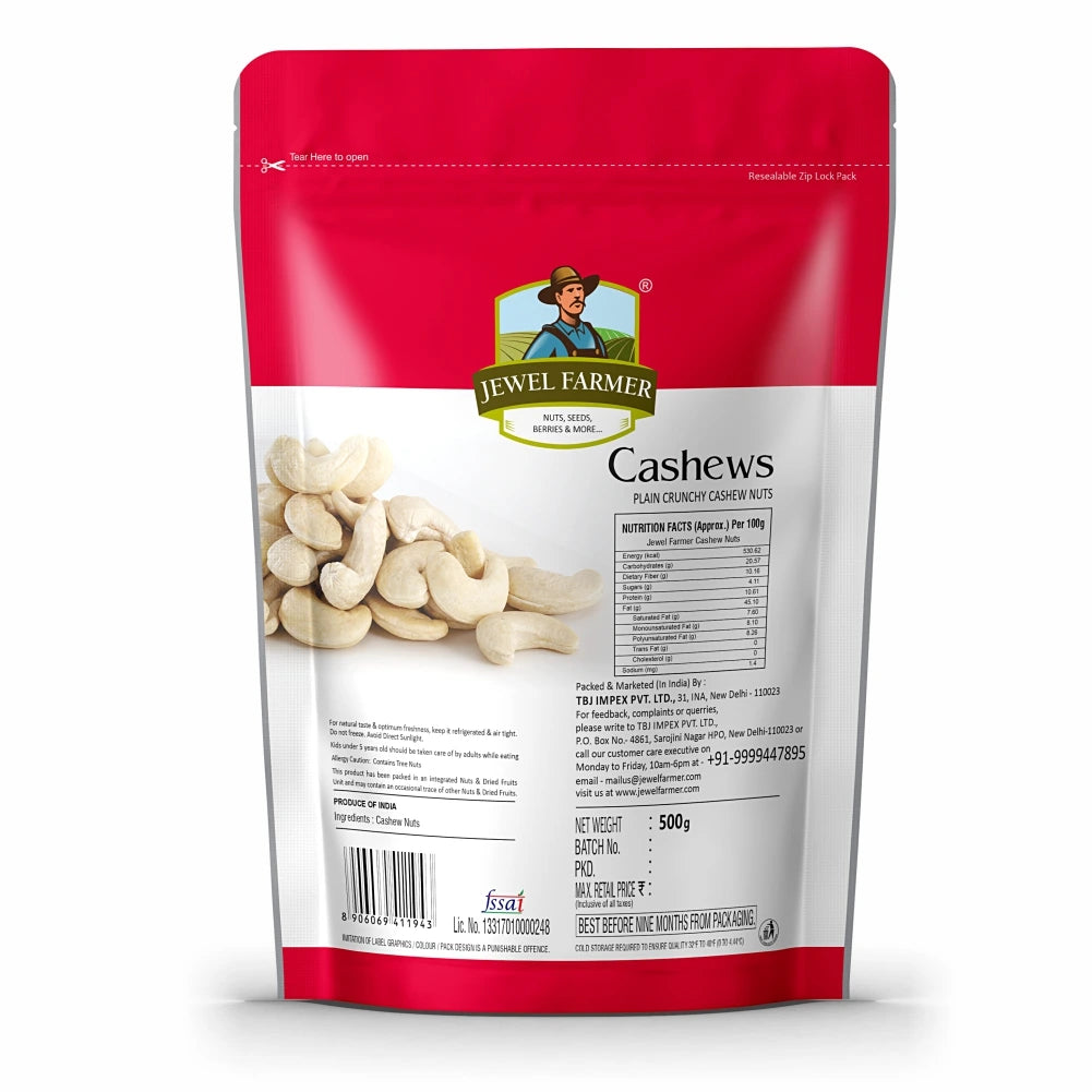 jewel farmer plain cashew nuts – creamy texture, naturally sweet taste, dry fruits high in protein & essential nutrients.