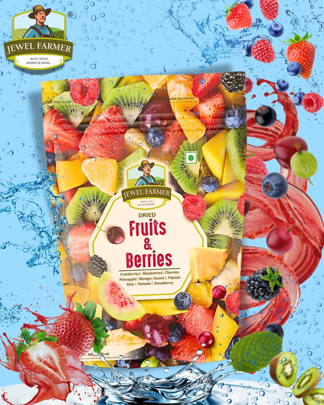 healthy and organic dry fruits blend – jewel farmer fruits & berries 200g pack ideal for energy boosting and clean eating lifestyle. product showcase
