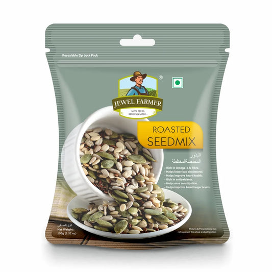 Jewel Farmer Roasted Seedmix 100g pack with protein-packed roasted seeds blend for active lifestyle, immunity boost, and clean eating.