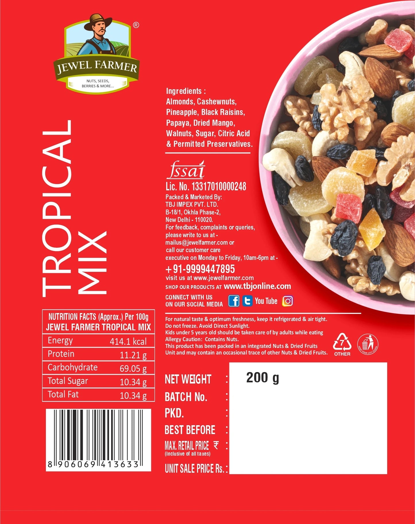 jewel farmer tropical mix 200g – detailed product information including ingredients, nutritional values, health benefits, and storage guidelines.