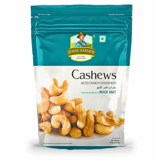 Jewel Farmer Roasted & Salted Cashews 200g – perfectly roasted, lightly salted, crunchy & rich in protein. Ideal for healthy snacking.