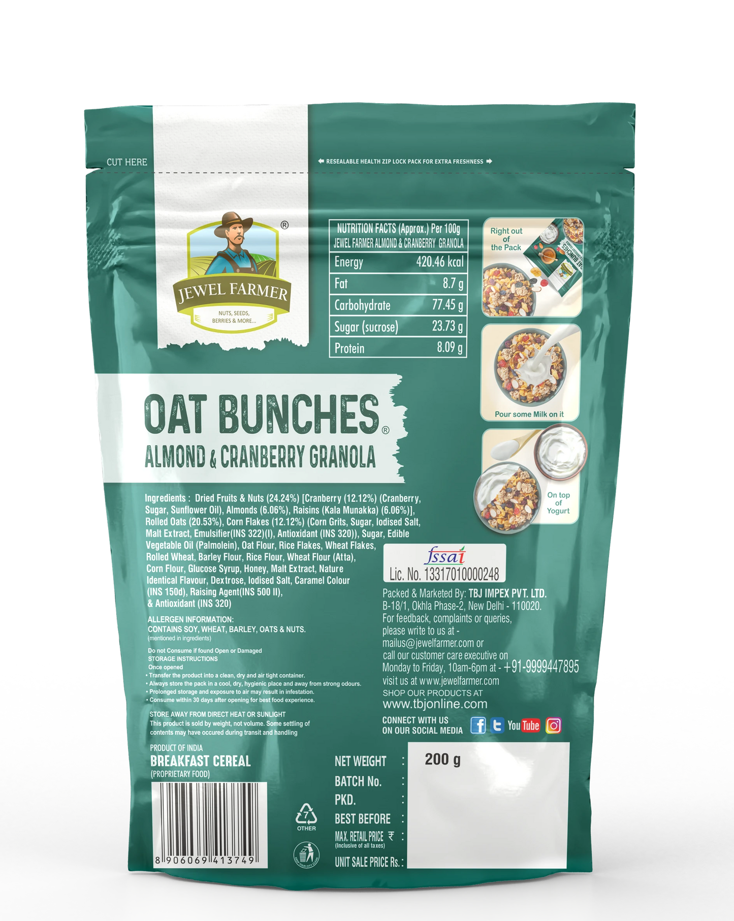 oat bunches almond & cranberry granola - 200g