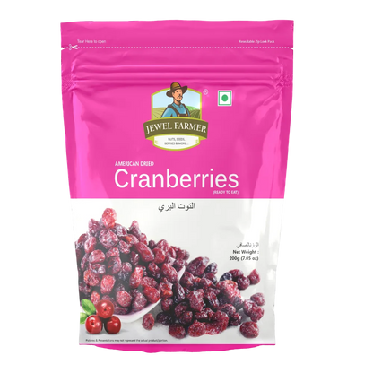 Jewel Farmer 200g American Dried Cranberries – premium sun-dried berries for immunity, digestion, and heart health.