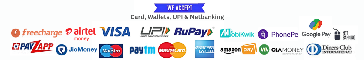 Supported Payment Options: Cards, Wallets, UPI, Netbanking