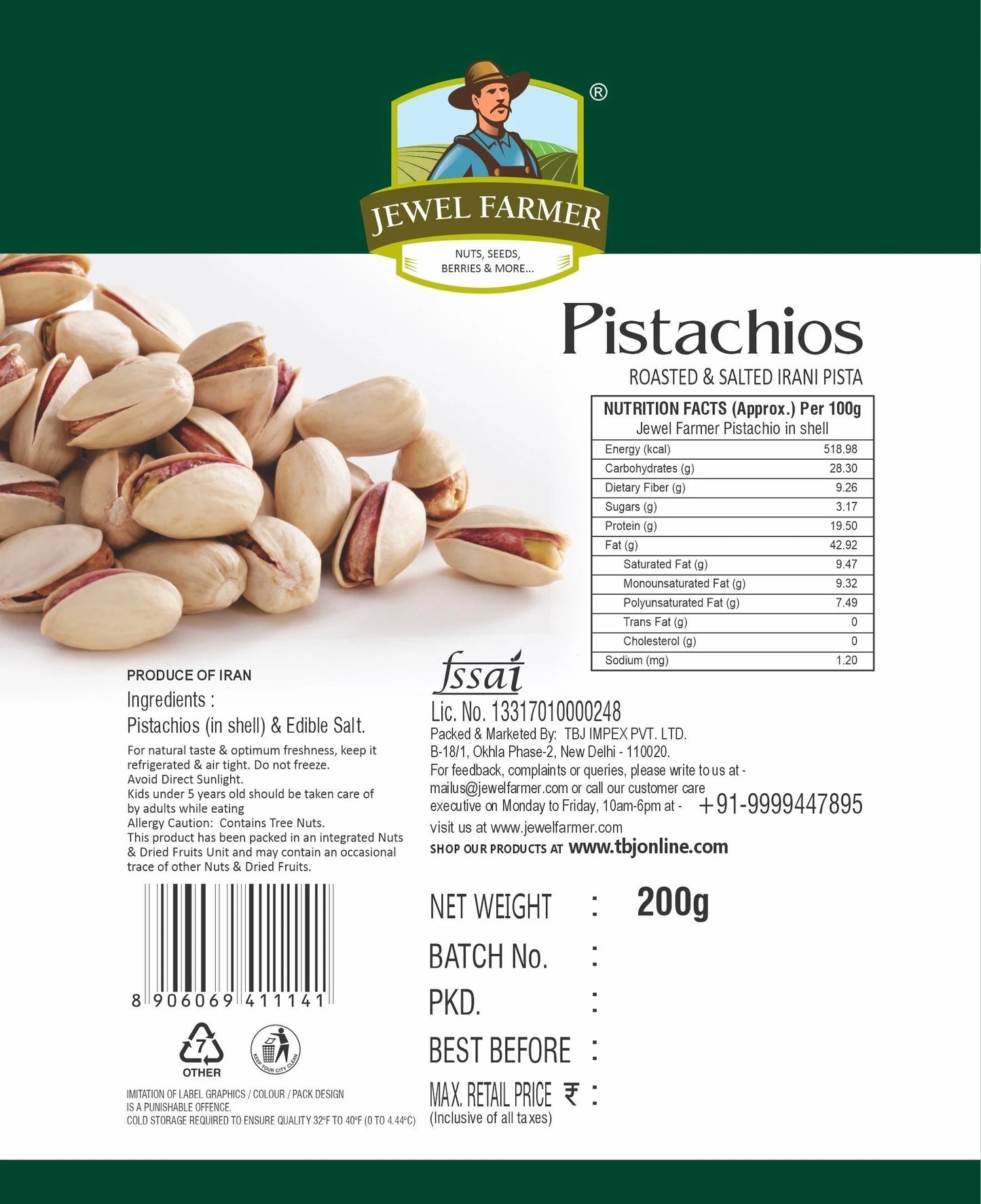 pistachios roasted & salted - 200g