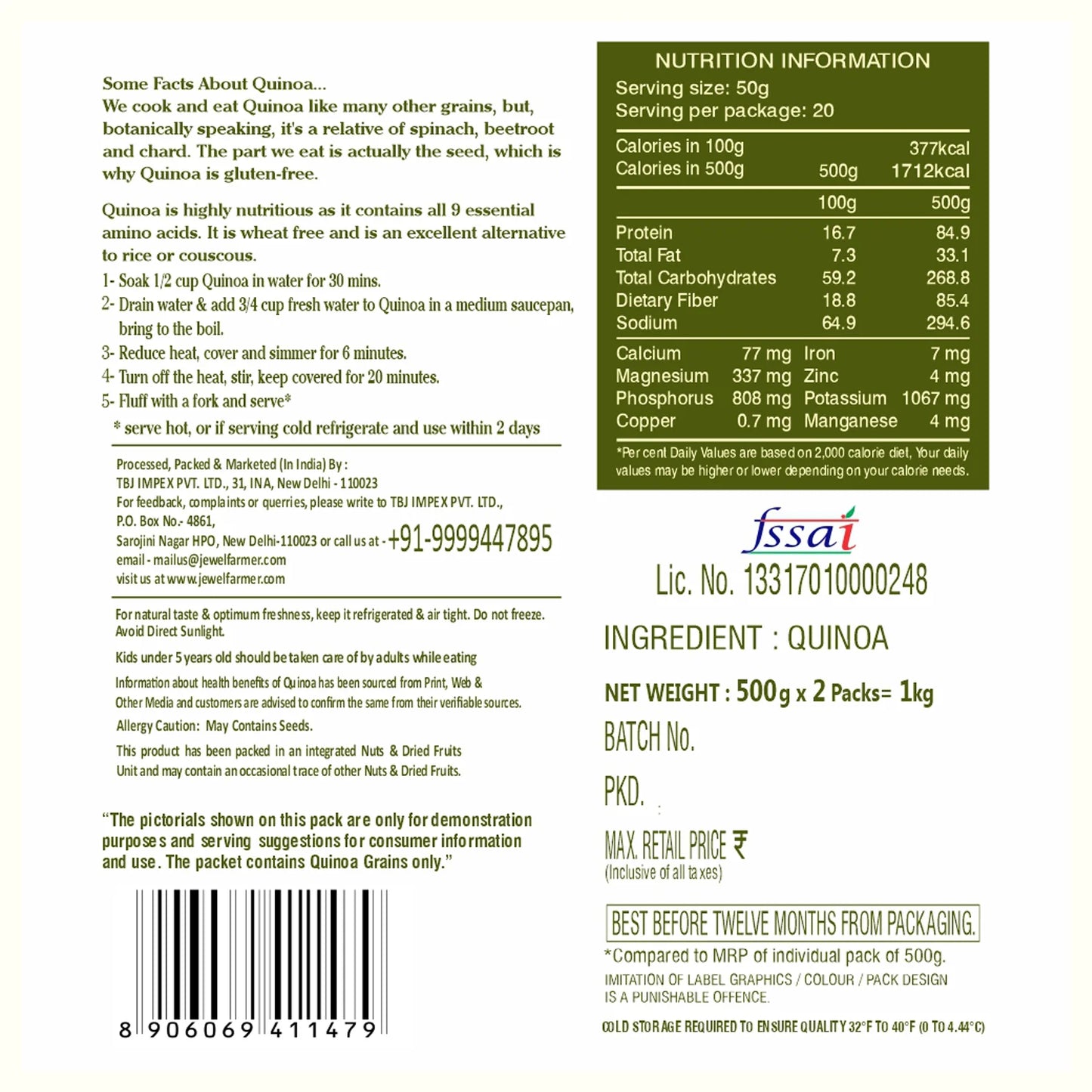 jewel farmer quinoa 1kg product information image