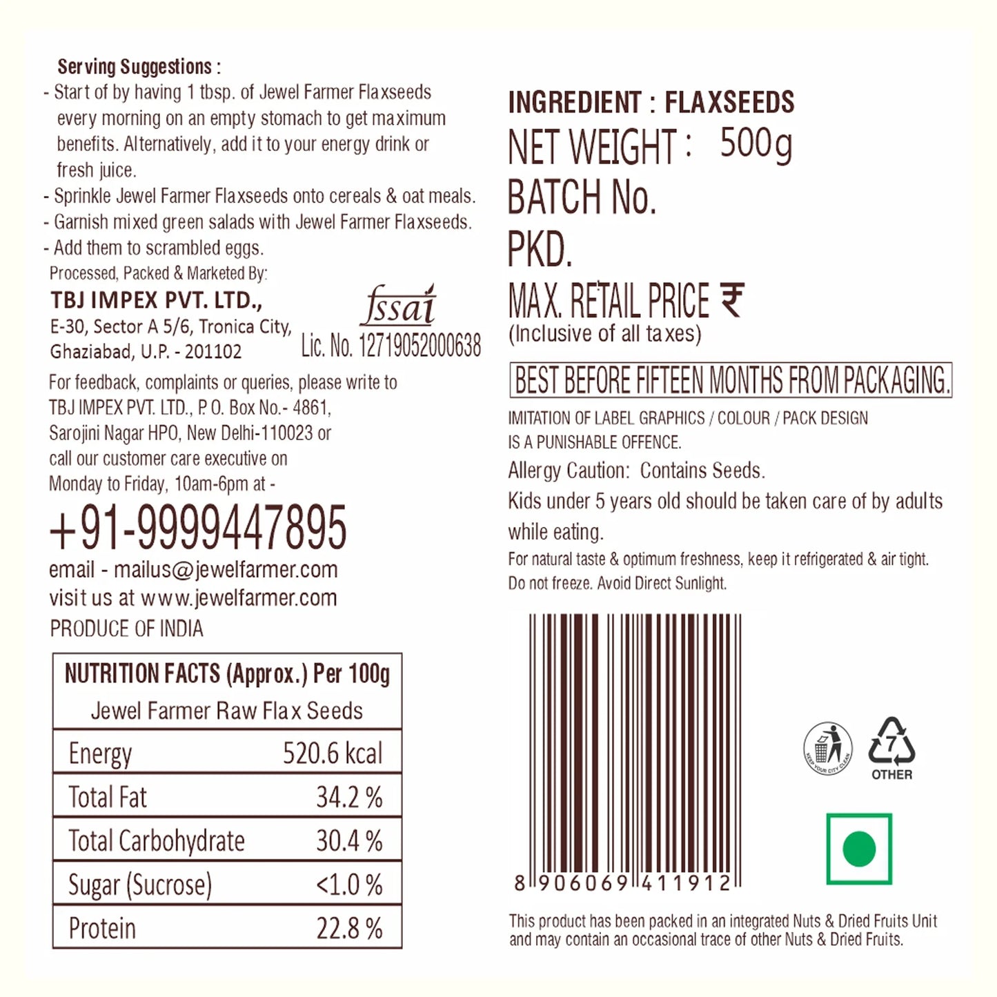 raw flax seeds - 500g