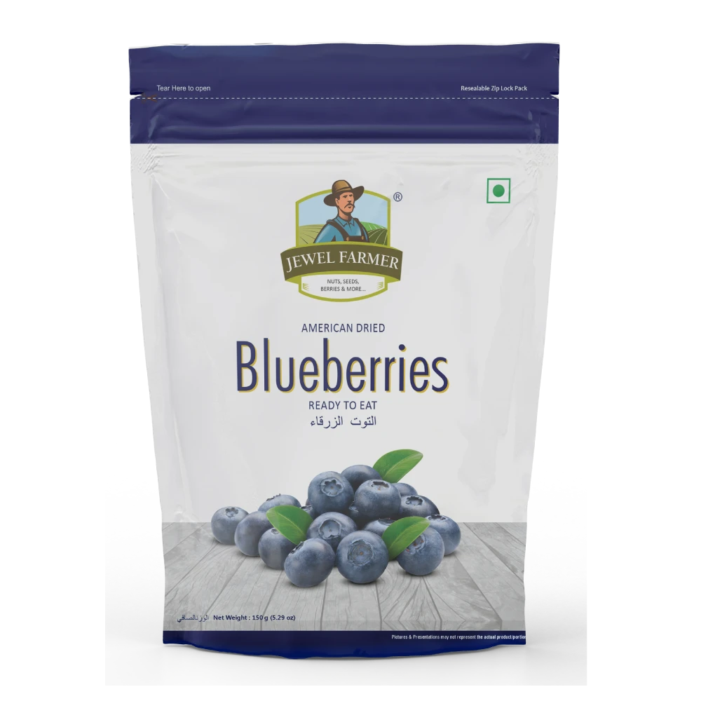 Jewel Farmer American Dried Blueberries 150g – organic dried berries rich in antioxidants, fiber, and natural fruity sweetness.
