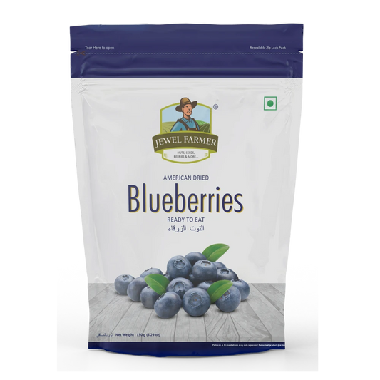 Jewel Farmer American Dried Blueberries 150g – organic dried berries rich in antioxidants, fiber, and natural fruity sweetness.