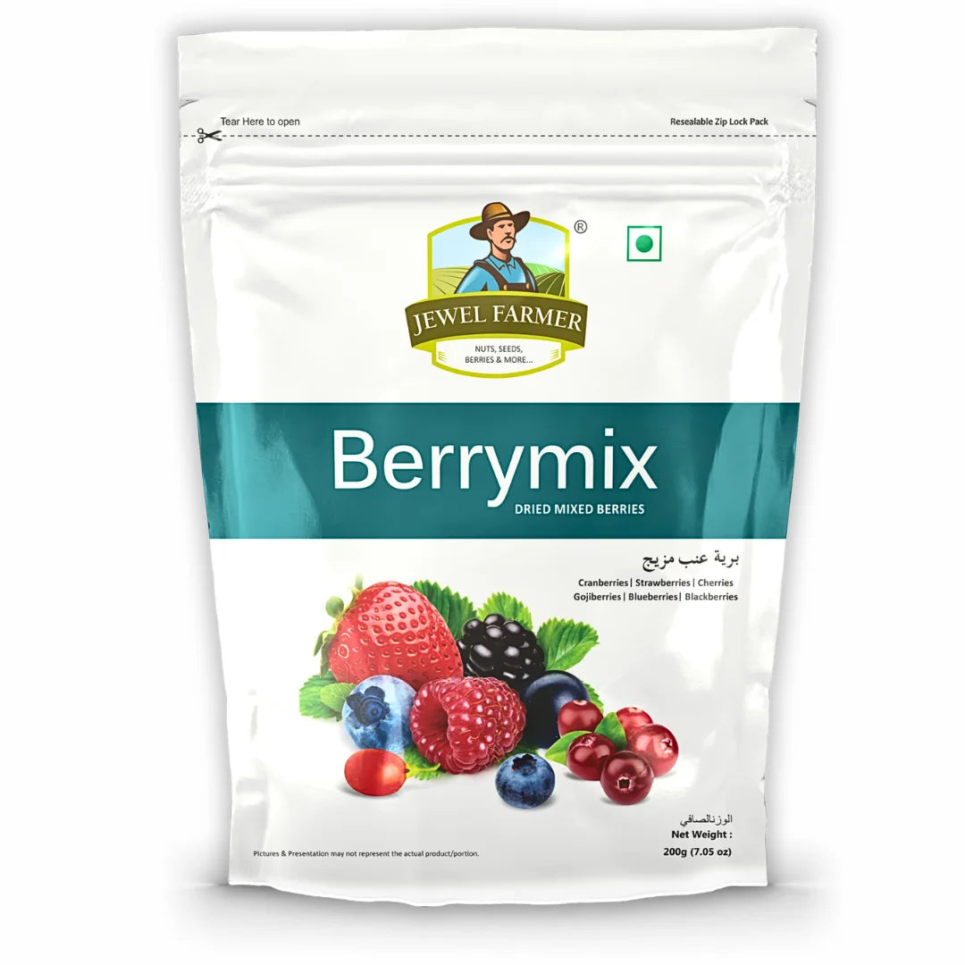 Jewel Farmer 200g Berry Mix pack – assorted dried berries with antioxidants, natural sweetness, and zero added preservatives.