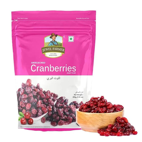 Jewel Farmer cranberries packaging 200g pack front view pink color ready to eat pouch