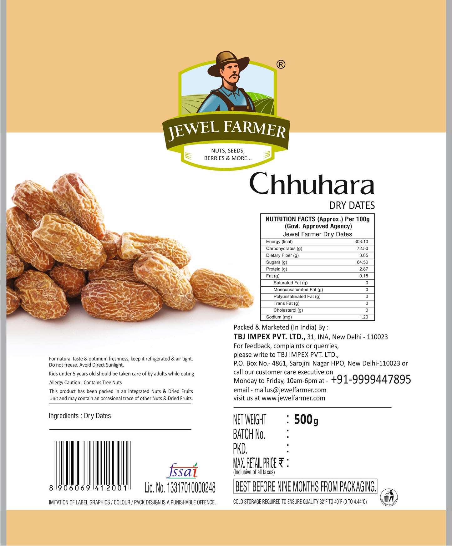 jewel farmer chhuhara dry dates 500g product information image