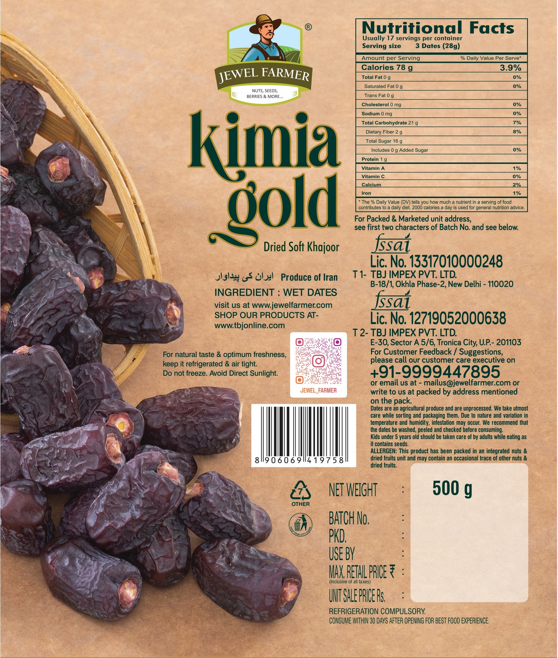 JF Kimia Gold Dates 500g product information image