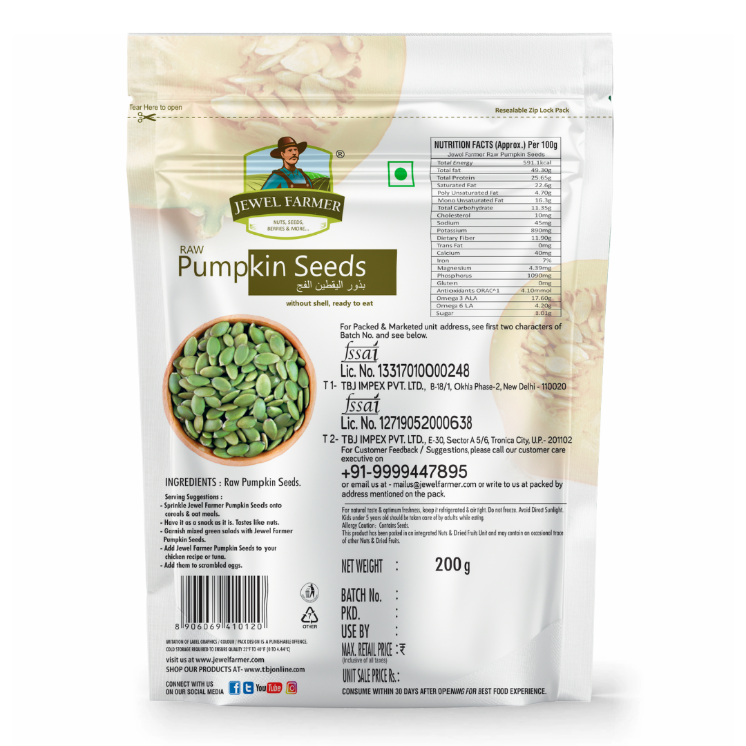 Jewel farmer Pumpkin seeds 200g product backside image
