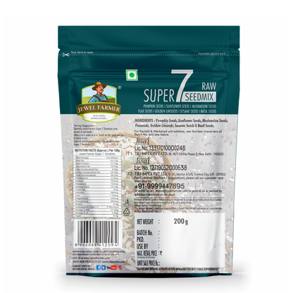 back image of Super 7 Seed Mix packaging with brand logo and product details on a white background