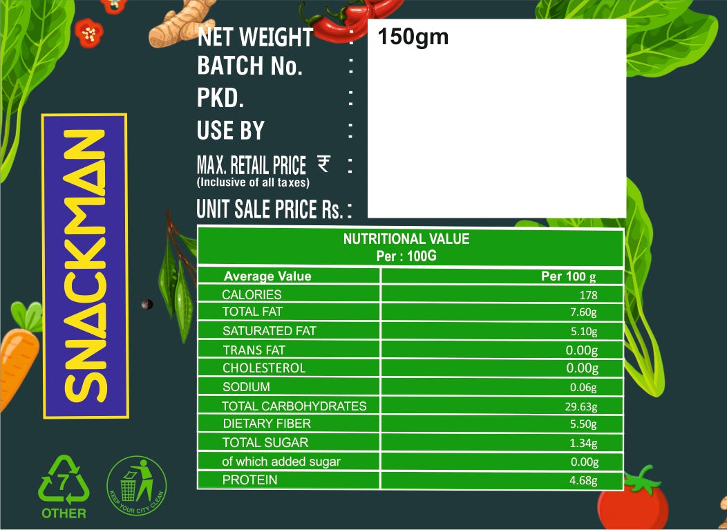 SnackMan Mix Veg Chips packaging with green and blue design