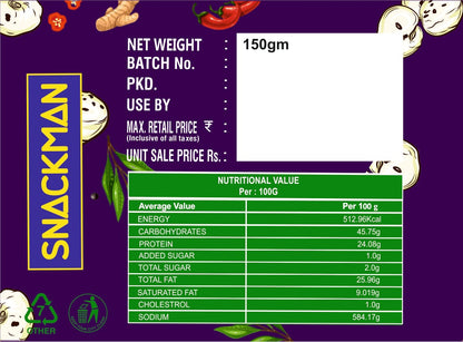 SnackMan Pudina Makhana Chips packaging with branding and product details.
