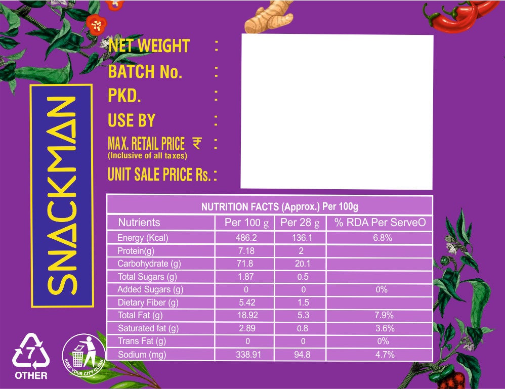 snackman roasted makhana punjabi masala packaging with purple background and text.