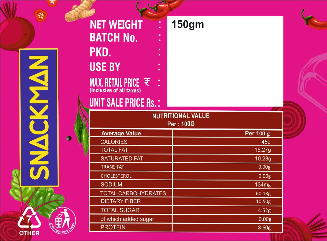 snackman salted beetroot chips packaging with pink background