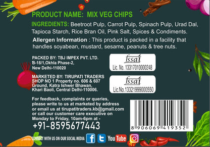 SnackMan Mix Veg Chips packaging with green and blue design