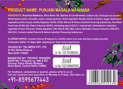 Snackman Roasted Makhana Punjabi Masala packaging with purple background and text.