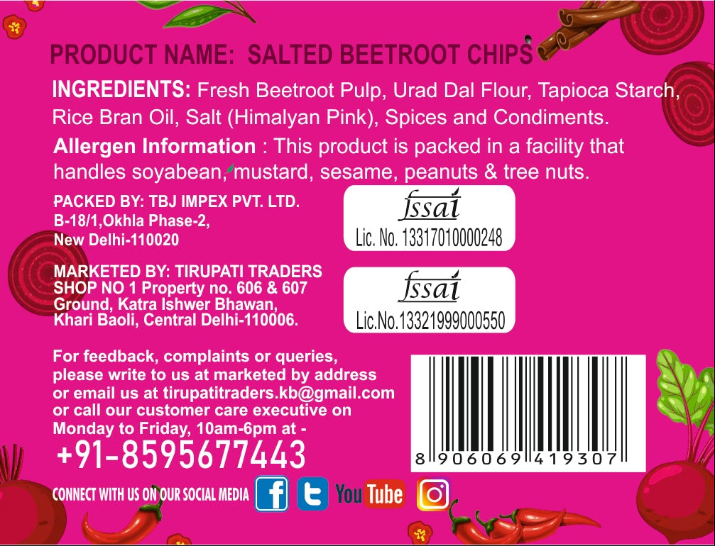 snackman salted beetroot chips packaging with pink background