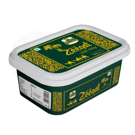 Zeenat Dates box 500g with green and white design on a white background