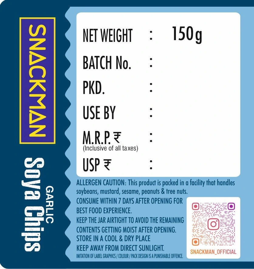 snackman garlic soya chips - 150g
