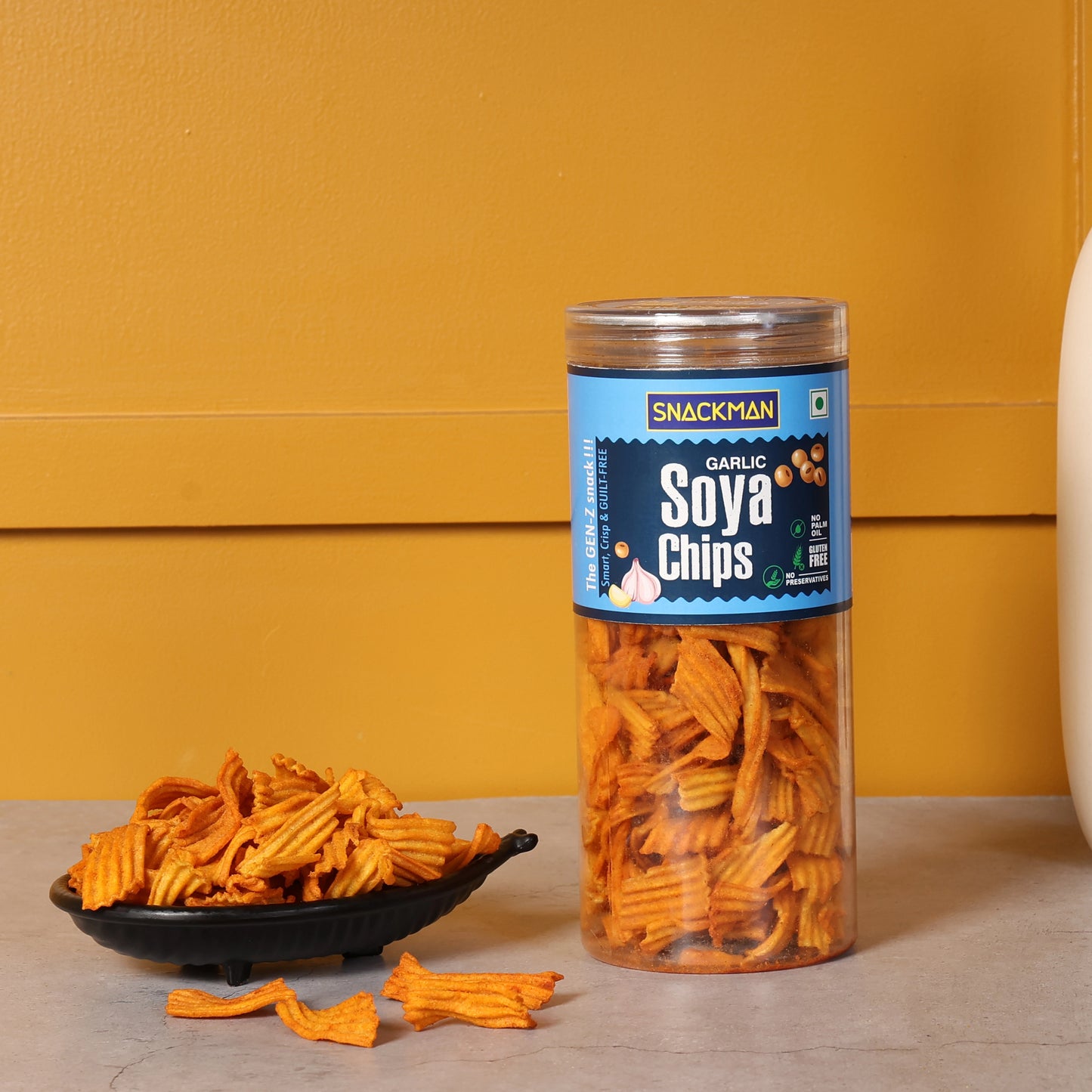 snackman garlic soya chips - 150g