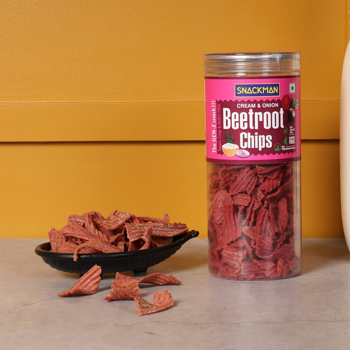 snackman cream & onion beetroot chips - 150g
