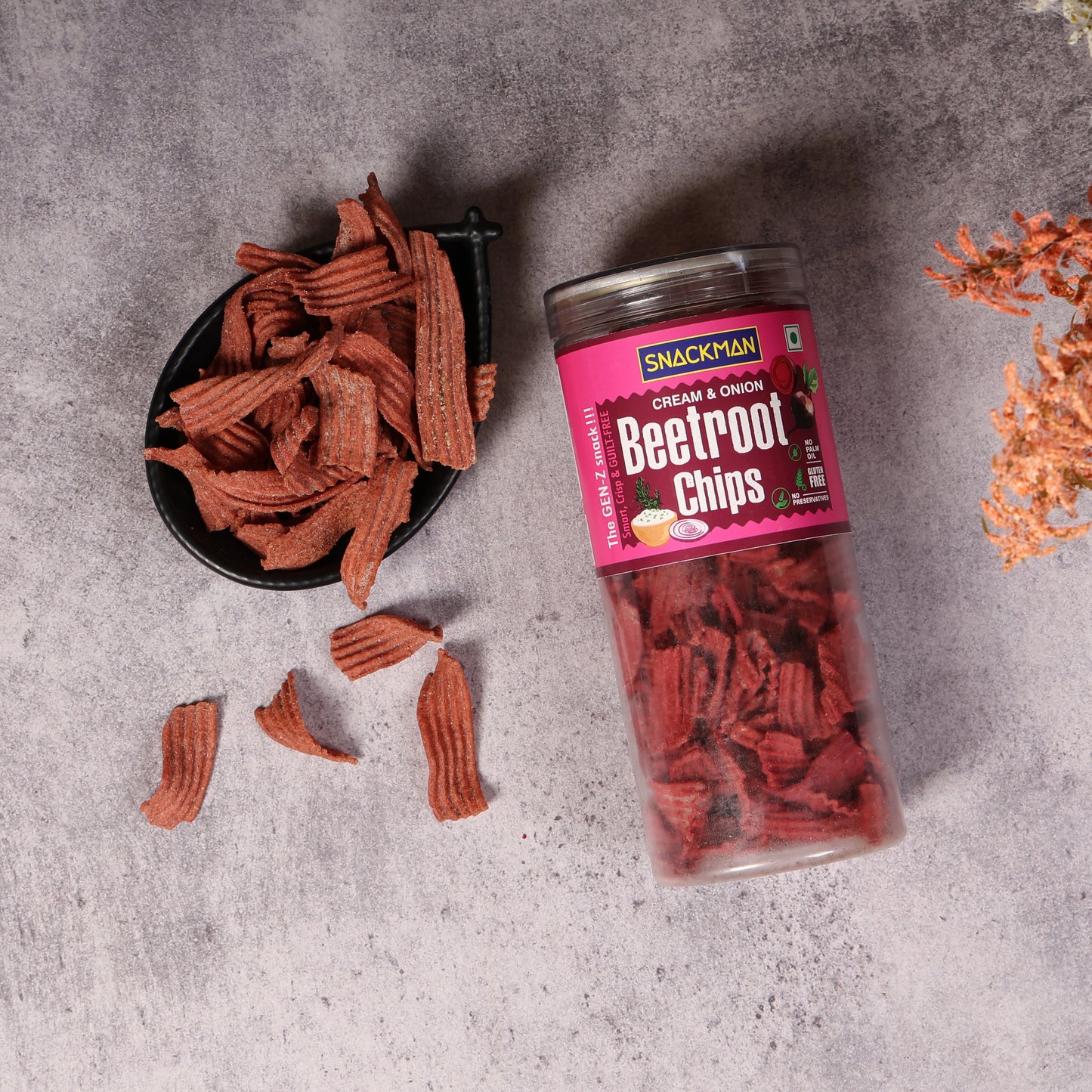 snackman cream & onion beetroot chips - 150g