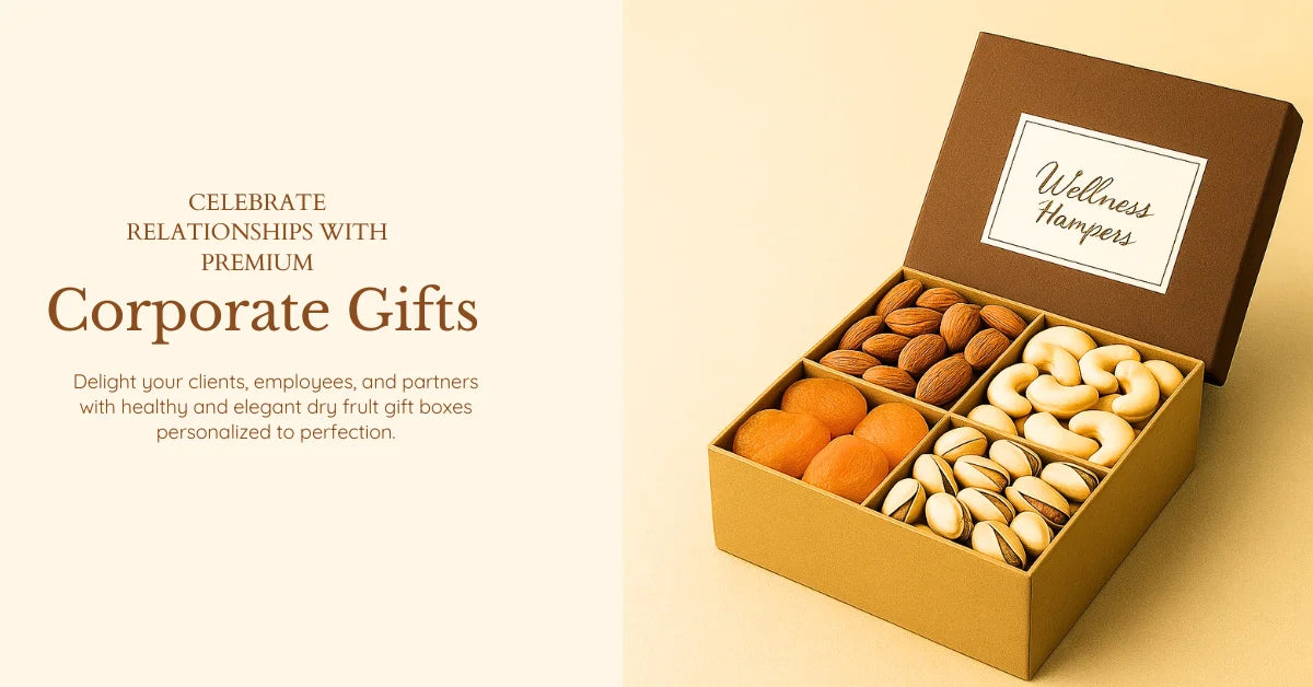 corporate gifts banner with premium dry fruit hampers ideal for employee appreciation and festive gifting