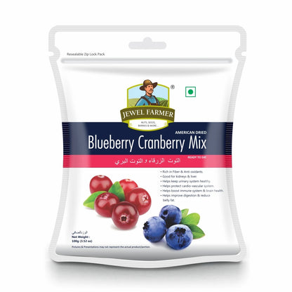 Jewel Farmer Blueberry Cranberry Mix 100g – nutrient-rich dried fruit blend, high in antioxidants, fiber, and natural sweetness. Perfect for snacking & a healthy lifestyle.
