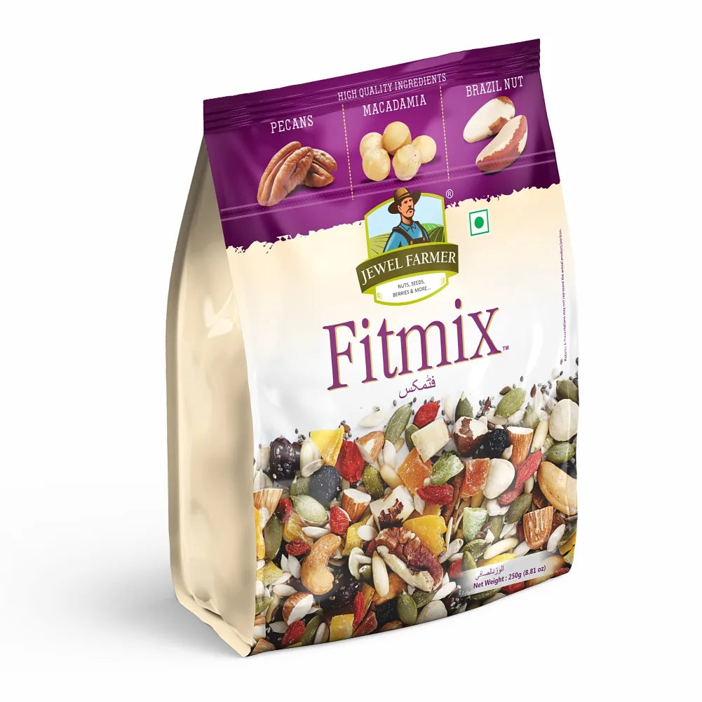 Jewel Farmer Fitmix 250g – Premium blend of dry fruits, roasted seeds, and berries. High-protein, organic snack ideal for energy, fitness, and healthy lifestyle.