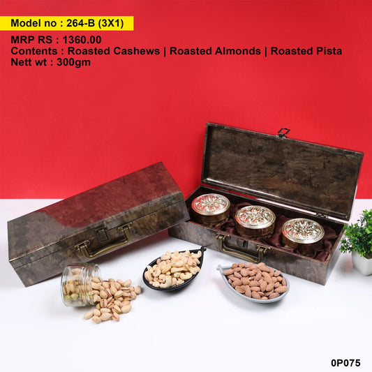 Jewel Farmer Gift Box Model 264-B 3-in-1 premium dry fruits set for festive and corporate gifting.