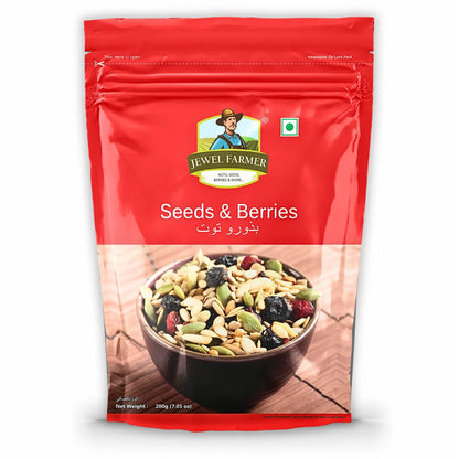 Jewel Farmer Seeds & Berries 200g – A premium mix of organic seeds and antioxidant-rich berries by India’s No. 1 Dry Fruits Brand, ideal for high-protein healthy snacking.