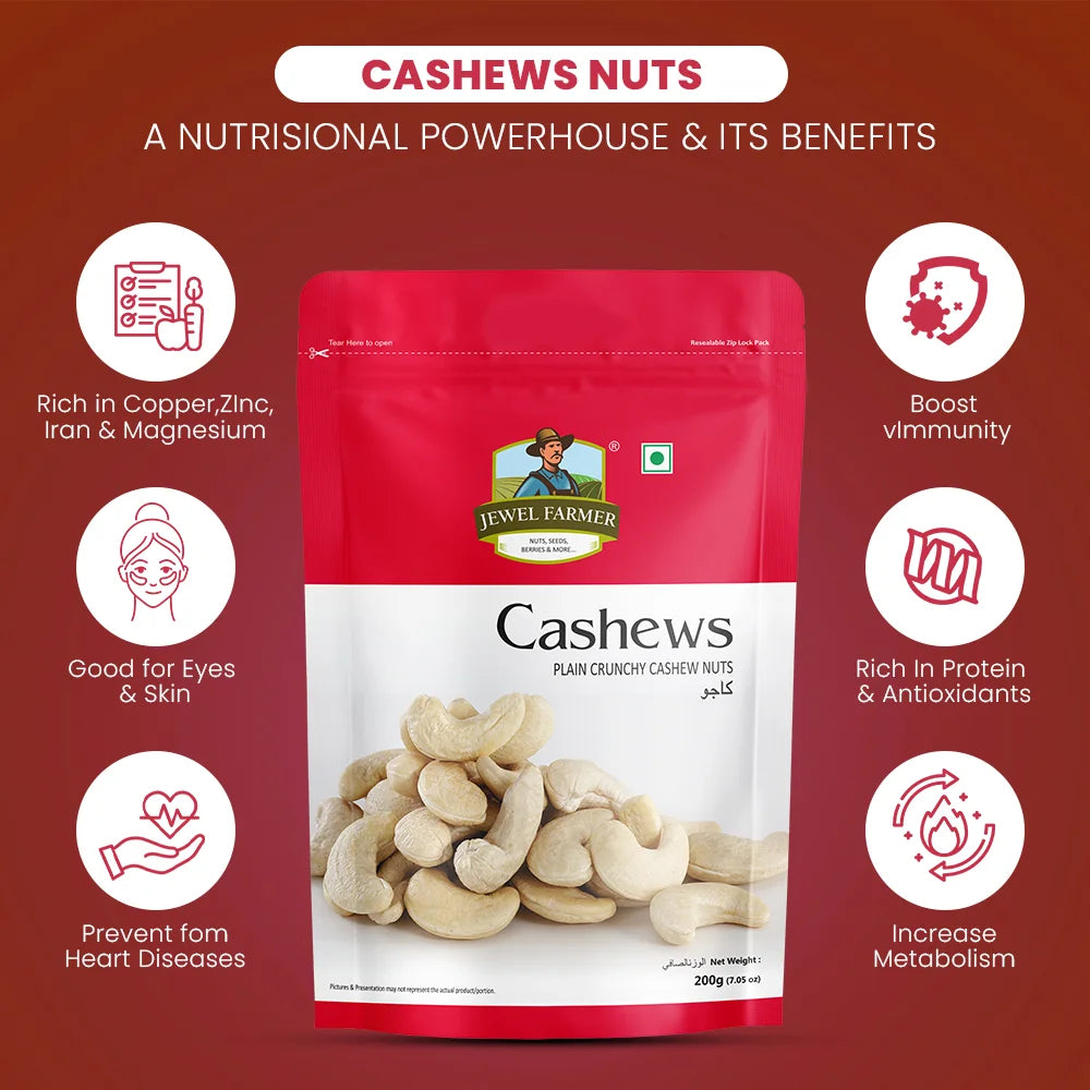 Health benefits of Jewel Farmer Cashew Nuts – rich in protein, heart-healthy fats, boosts energy & supports overall well-being